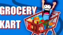 Grocery Kart fun shopping kart racing gameplay screenshot in supermarket aisle with colorful carts and items