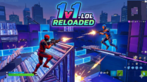 1v1.LOL gameplay showing building and shooting combat
