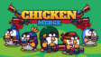 Chicken Merge gameplay showing armed chickens defending against waves of enemies in a colorful merge and tower defense battle