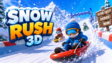 Snow Rush 3D gameplay featuring players racing down a snowy mountain track with sleds in a colorful 3D winter environment.