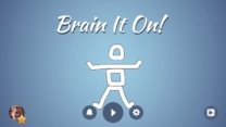 Brain It On! physics puzzle gameplay showing hand-drawn shapes interacting with gravity and objects to solve a challenge.