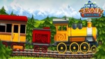 Fun Kids Train Racing gameplay featuring a colorful train on a scenic track