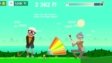 Golf Orbit gameplay showing a high-powered golf ball launch toward a distant hole on a stylized 3D course