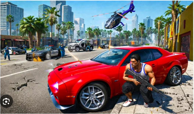 Grand Auto City gameplay featuring city exploration, vehicles, urban streets, missions, and an expansive open-world environment.