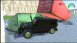 A heavy-duty smashed car accelerating through a dangerous demolition arena