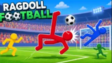 A floppy character kicking a soccer ball on a green turf pitch