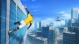 Rooftop Run gameplay featuring a character jumping across city buildings