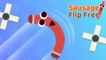 A happy sausage character jumping in a kitchen