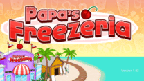 Pouring whipped cream and cherries onto a delicious frozen sundae in Papa's Freezeria