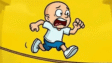 The bouncy character Bonko leaping over floating platforms and spikes toward a level portal