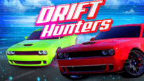 A tuned sports car sliding sideways with tire smoke on a track in Drift Hunters