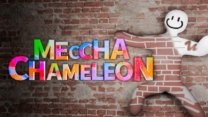 A futuristic cyber chameleon blending into a neon arena wall in Meccha Chameleon Online