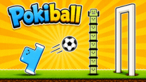 Two 2D ragdoll characters jumping for a sports ball in POKIBALL