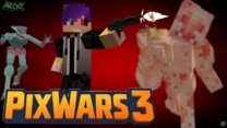 A pixelated first-person perspective holding an assault rifle in PixWars 3