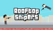 Two floppy pixel snipers dueling on a skyscraper roof in Rooftop Snipers