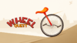 A single motorized wheel balancing on a narrow wooden platform in Wheel Quest