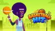 A basketball aiming trajectory line directed toward a court hoop in Basketball Hit