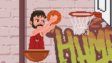 A ragdoll basketball player soaring mid-air to slam dunk a basketball into the hoop in Basket Slam Dunk 2