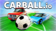 A rocket car hitting a giant soccer ball in mid-air inside a CarBall.io arena