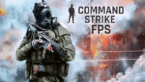An elite soldier aiming an assault rifle in a tactical military outpost in Command Strike FPS