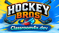 Two arcade hockey players clashing over a puck on an ice rink in Hockey Bros