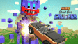 A voxel stunt car launching off a massive ramp into a target structure in Nubic Stunt Car Crasher