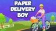 A paper delivery boy on a bicycle tossing a newspaper toward a suburban mailbox