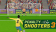 A soccer player lining up a penalty kick against a diving goalkeeper in Penalty Shooters 3