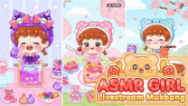 An anime-style girl eating colorful snacks during a mukbang stream in ASMR Girl: Livestream Mukbang