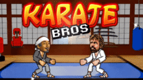 Two martial arts fighters squaring off in a traditional dojo mat arena in Karate Bros